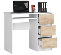 BDW Bureau d'ordinateur avec 3 tiroirs et Un tiroir Coulissant pour Le Clavier. Un Bureau pour Un Ordinateur de Bureau ou Portable, l'école et Le Bureau des Jeunes 90x77x50