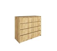 BDW - Commode 8 Tiroirs 120 cm - Meuble de Rangement - Commode Chambre Bébé, Enfant, Adulte, Salon - Construction Solide - 120x100x43 cm - Chêne Artisanal