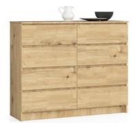 BDW Commode, 8 tiroirs, grand espace de rangement, penderie, couloir, salle de bain, commode, armoire multifonction, dimensions : 120 x 99 x 40 (chêne Artisan)