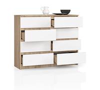 BDW Commode, 8 tiroirs, grand espace de rangement, penderie, couloir, salle de bain, commode multifonction, dimensions : 120 x 99 x 40 cm (chêne Sonoma - Blanc)