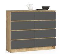BDW Commode, 8 tiroirs, grand espace de rangement, penderie, couloir, salle de bain, commode multifonction, dimensions : 120 x 99 x 40 cm (chêne Artisan - Gris)