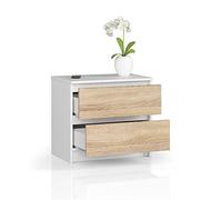 BDW Commode à 2 tiroirs, buffet, armoire multifonction, salon, chambre à coucher. Elle peut contenir toutes les choses nécessaires (blanc - chêne sonoma)