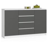 BDW - Commode à 4 tiroirs, Commode K160, Buffet à 2 Portes, Meuble de Salon, Chambre à Coucher, Couloir, Armoire de Bureau, matériau Robuste - 160x40x99 cm, Blanc/Gris