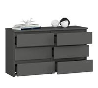 BDW - Commode À 6 Tiroirs - 100cm de Large, 57cm de Haut - Meuble, Buffet, Multi-Usages, Meuble À Chaussures, Commode, Classeur - Salon, Chambre, Couloir - Gris