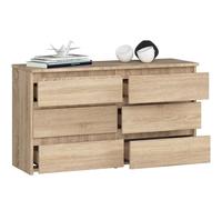 BDW - Commode À 6 Tiroirs - 100cm de Large, 57cm de Haut - Meuble, Buffet, Multi-Usages, Meuble À Chaussures, Commode, Classeur - Salon, Chambre, Couloir - Chêne Sonoma