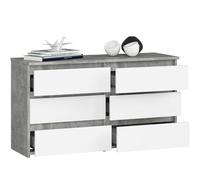 BDW - Commode À 6 Tiroirs - 100cm de Large, 57cm de Haut - Meuble, Buffet, Multi-Usages, Meuble À Chaussures, Commode, Classeur - Salon, Chambre, Couloir - Béton/Blanc