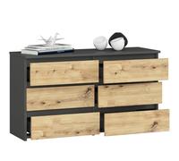 BDW - Commode À 6 Tiroirs - 100cm de Large, 57cm de Haut - Meuble, Buffet, Multi-Usages, Meuble À Chaussures, Commode, Classeur - Salon, Chambre, Couloir - Gris/Chêne Artisan