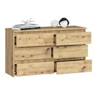 BDW - Commode À 6 Tiroirs - 100cm de Large, 57cm de Haut - Meuble, Buffet, Multi-Usages, Meuble À Chaussures, Commode, Classeur - Salon, Chambre, Couloir - Chêne Artisan
