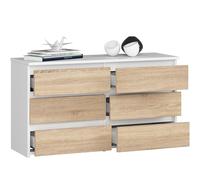 BDW - Commode À 6 Tiroirs - 100cm de Large, 57cm de Haut - Meuble, Buffet, Multi-Usages, Meuble À Chaussures, Commode, Classeur - Salon, Chambre, Couloir - Blanc/Chêne Sonoma