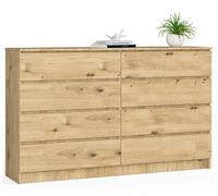 BDW - Commode à 8 tiroirs, Commode K160, Buffet, Meuble de Salon, Chambre à Coucher, Couloir, Armoire de Bureau, matériau Robuste et Design Moderne - 160x40x99 cm, Chêne Artisan