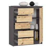 BDW - Commode avec 5 tiroirs et 1 Porte - 80 cm de Large, 97 cm de Haut - Armoire, Buffet, Multi-Usage, Armoire à Chaussures, Commode, Armoire de classement - Chambre à Coucher (Gris/Chêne Artisan)