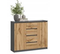 BDW - Commode avec Tiroirs - Largeur 120 cm, Hauteur 97 cm - Armoire Chambre, Armoire Chambre Enfant, Dressing Adulte ou Placard Chambre - en Panneau Laminé - Coco - Graphite/Chêne Wotan 2D4SZ
