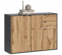 BDW - Commode avec Tiroirs et Étagères - Meuble de Rangement pour Salon - Idéale pour Armoire Chambre Enfant ou Placard Chambre - en Panneau Laminé - 111x35x80cm, Leo Graphite/Chêne Wotan