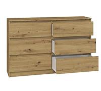 BDW - Commode MALWA M6 120 Chêne Artisan - 6 Tiroirs - 120 cm - pour Salon, Chambre ou Bureau - Design Sobre et Minimaliste