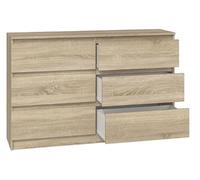 BDW - Commode MALWA M6 120 Chêne Sonoma - 6 Tiroirs - 120 cm - pour Salon, Chambre ou Bureau - Design Sobre et Minimaliste