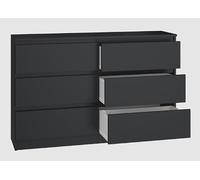 BDW - Commode MALWA M6 120 Noire - 6 Tiroirs - 120 cm - pour Salon, Chambre ou Bureau - Design Sobre et Minimaliste