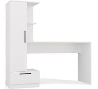 BDW Cosmo Bureau avec étagères, 143 cm de large, 140 cm de haut, 50 cm de profondeur, étagère intégrée avec porte, tiroir, chambre d'enfant, bureau, adolescent, blanc