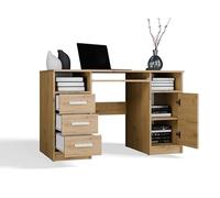BDW Delta Bureau avec 3 tiroirs et 1 armoire, 120 x 75 x 60 cm, plateau pour clavier, Biruo, chambre d'enfant, salon, chêne artisanal