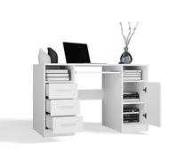 BDW Delta Bureau avec 3 tiroirs et 1 armoire, 120 x 75 x 60 cm, plateau pour clavier, chambre d'enfant, salon, blanc