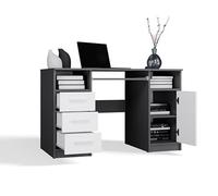 BDW Delta Bureau avec 3 tiroirs et 1 armoire, 120 x 75 x 60 cm, plateau pour clavier, chambre d'enfant, salon, anthracite/blanc