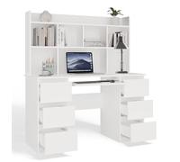 BDW Kuba Bureau blanc avec 6 tiroirs, plateau de clavier extensible, 5 étagères, façades sans poignées, pour bureau et chambre d'adolescent