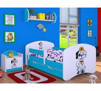 BDW, Lit d'enfant avec protection antichute, matelas, tiroir, bleu super chien, 2, 190x90cm