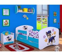 BDW, Lit d'enfant avec protection antichute, matelas, tiroir, bleu super chien, 5, 190x90cm
