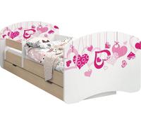 BDW Lit d'enfant, double face avec tiroir, coeurs tombants, 180/90