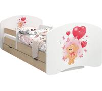 BDW Lit d'enfant, double face avec tiroir, ourson avec ballons, 180/90