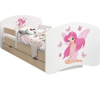 BDW Lit d'enfant, double face avec tiroir, princesse avec papillons, 180/90