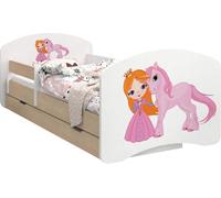 BDW Lit d'enfant, double face avec tiroir, princesse et licorne, 140/70