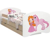 BDW Lit d'enfant, double face avec tiroir, princesse et licorne, 180/90