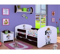 BDW Lit d'enfant Super chiens, lit bébé chambre d'enfant, wengé (motif 2), 140 x 70 cm