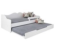 BDW Lit Enfant Double - Sommier À Lattes, Matelas, Tiroir, Protection Antichute - Gigogne - Canapé-Lit, Chambre d'enfant - 180x80cm - Blanc