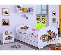 BDW Lit Enfant Super Dogs - lit bébé avec Matelas et tiroir - lit antichute Confortable et Durable - Chambre d'enfant - Blanc (Motif 3) - 190x90