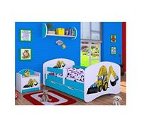 BDW Lit pour enfant avec matelas et tiroir de lit - 140/160/180/190 motifs différents pour garçon pelleteuse (bleu, 190 x 90)