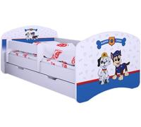 BDW Lit pour enfant - Super chien - Lit bébé avec matelas et tiroir - Confortable et durable - Protection anti-chute - Chambre d'enfant - Blanc (140 x 70 cm)