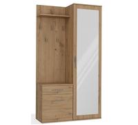 BDW Lot de 5 cintres avec miroir, armoire avec porte et tiroir, moderne, 180 x 100 x 35 cm (chêne artisanal)