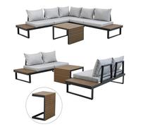 BDW Marbella Salon de jardin en aluminium gris avec polywood design modulaire pour terrasse et jardin, canapé 2 places, canapé d'angle, table basse