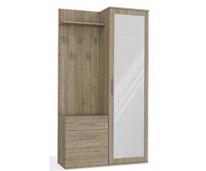 BDW Set Duo-Garderobe avec miroir, garde-robe avec porte et tiroir, 5 cintres avec étagère, Moderne, 180x100x35cm (chêne Sonoma)