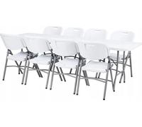 BDW Table de jardin avec 8 poufs Table pliante Pliable 180x75 cm avec poignée de transport,