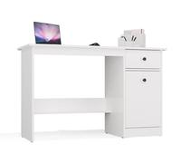 BDW - Table d'ordinateur - Bureau avec Rangement - 120 x 45 x 75 cm - avec Armoire spacieuse et tiroir - pour Chambre d'ado, Bureau à Domicile, Chambre d'enfant - Chester Blanc, Droite