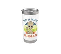 Be A Nice Human Alien Peace Sign Retro Vintage Funny Gobelet isotherme en acier inoxydable double paroi