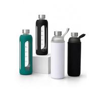 Be-Active Bouteille d'eau motivante en verre 1 l avec horaires pour boire, hydrate, sans BPA, Noir
