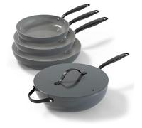 BE Living Essential Batterie Cuisine 4pcs, Poêles Ø20/24/28 cm + Wok Ø30 cm, Revêtement Céramique, Sans PFAS, Induction, Gris