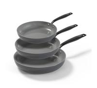 BE Living Essential Set de poêles 3 pièces - Poêles à frire 20/24/28 cm - Revêtement antiadhésif en céramique - Compatibles induction - Sans PTFE ni PFOA - Gris