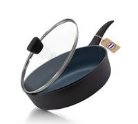 BE Living Poêle Sauteuse avec Couvercle - Ø 28 cm, Bord Haut, Revêtement Céramique Antiadhésif, Induction, Sans PTFE et PFOA, Noir