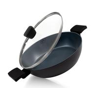 BE Living Poêle Sauteuse avec Couvercle - Ø 28 cm, Bord Haut, Revêtement Céramique Antiadhésif, Induction, Sans PTFE et PFOA, Noir