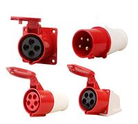 BE-TOOL Fiche et prises industrielles 16 A IP44 4 broches étanche Rouge et blanc (4 broches 32 A 324)