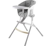 BÉABA, Chaise Haute Up&Down, Made in France, Ergonomique, Evolutive Tablette repas amovible, Réglable 6 hauteurs, Confortable, Design, Matériaux robustes, Gris/Blanc